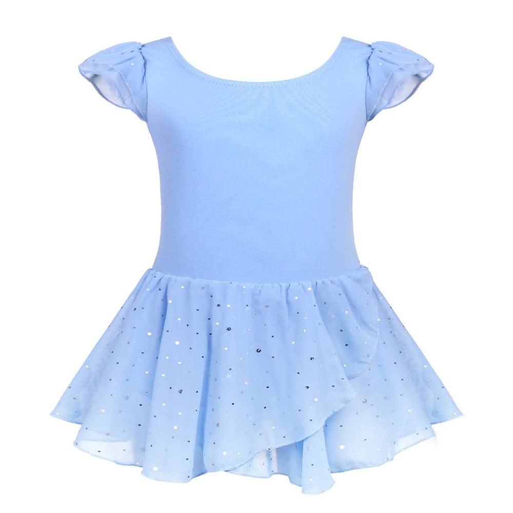Arshiner Leotards for Girls Ballet Flutter Sleeve Dance Leotard with Shinny Skirts Toddler Dance Outfits Blue 2-3T