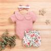 AMIMOJY todays daily deals Girls Sunflower Baby Clothes Summer Dresses Cotton Ruffle Short Sleeve Tops Floral Prints Bow Shorts Cute Outfit Set 12 month girl clothes fall, 0-6 Months, 03-pink view 2