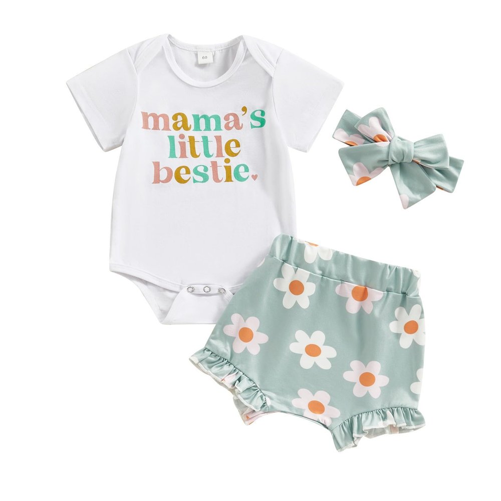 AMIMOJY today's deals Girls Sunflower Baby Clothes Summer Dresses Cotton Ruffle Short Sleeve Tops Floral Prints Bow Shorts Cute Outfit Set 24months-2t baby girl clothes, 06-white