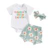 AMIMOJY today's deals Girls Sunflower Baby Clothes Summer Dresses Cotton Ruffle Short Sleeve Tops Floral Prints Bow Shorts Cute Outfit Set 24months-2t baby girl clothes, 06-white view 1