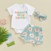 AMIMOJY today's deals Girls Sunflower Baby Clothes Summer Dresses Cotton Ruffle Short Sleeve Tops Floral Prints Bow Shorts Cute Outfit Set 24months-2t baby girl clothes, 06-white view 2