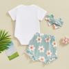 AMIMOJY today's deals Girls Sunflower Baby Clothes Summer Dresses Cotton Ruffle Short Sleeve Tops Floral Prints Bow Shorts Cute Outfit Set 24months-2t baby girl clothes, 06-white view 3