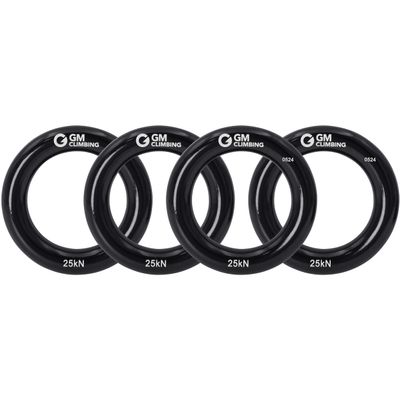 GM CLIMBING Black Large Rappel Ring 25kN for Rock Climbing Arborist Rescue Slackline Hammock 4-Pack