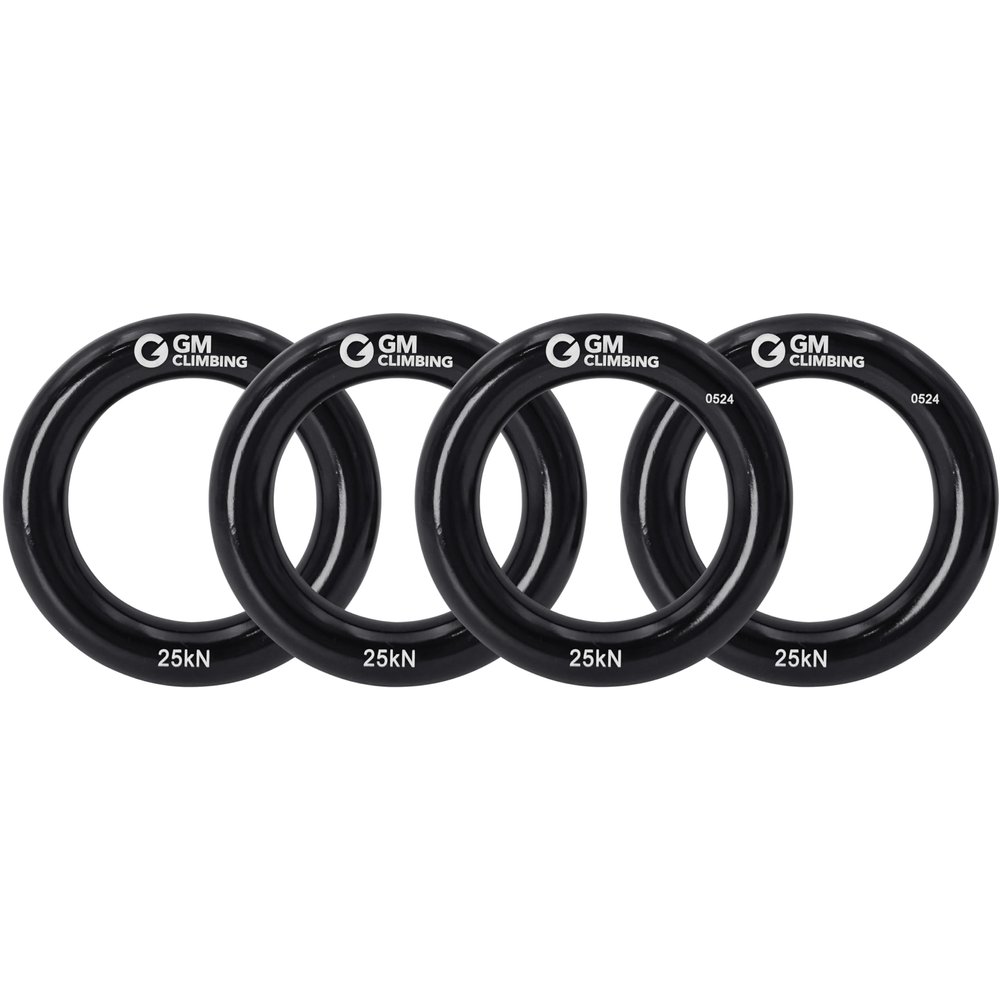 GM CLIMBING Black Large Rappel Ring 25kN for Rock Climbing Arborist Rescue Slackline Hammock 4-Pack