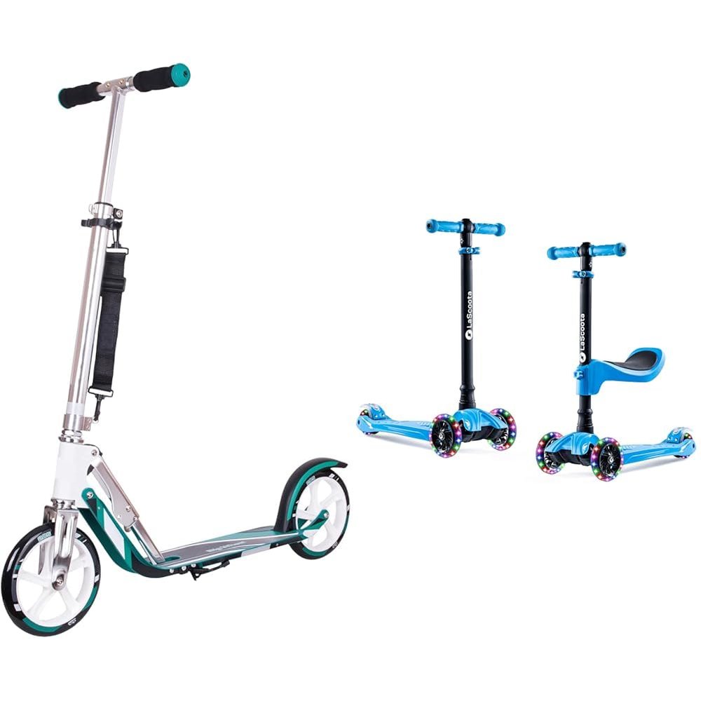 Scooter for Kids & Adults | Foldable Aluminum Frame Holds 220lbs | with Kick Scooter for Toddlers Age 3-12, Adjustable Height & Removable Seat