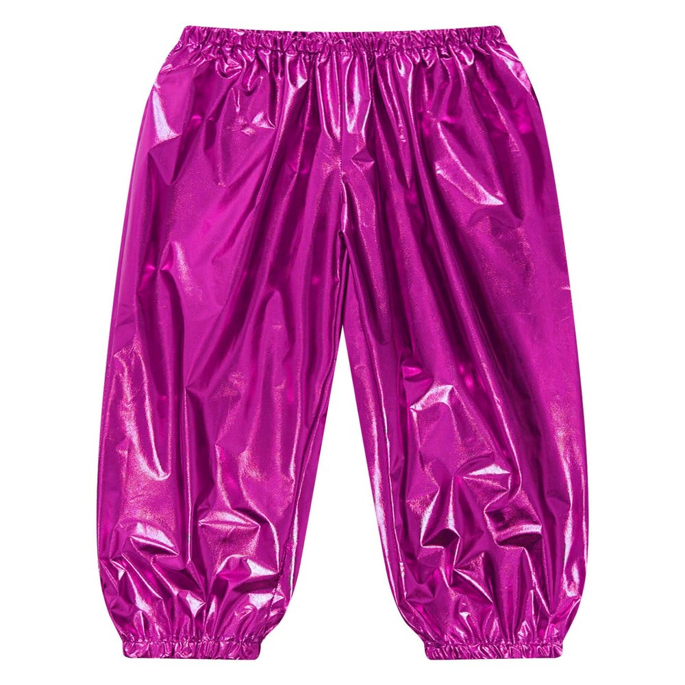 Freebily Unisex Boys Girls Shiny Metallic Dance Pants Festival Party Pants Disco Loose Harem Trousers 2-16 Years Hot Pink 15-16 Years