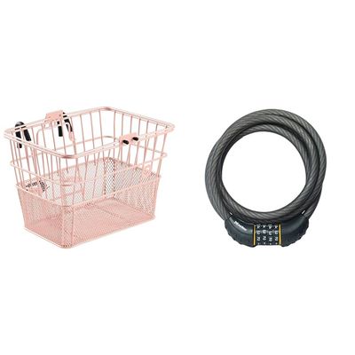 Retrospec Apollo Detachable Front Bike Basket Steel Half-Mesh with Integrated Detachable Hooks and Built-in Handle Bundle with Master Lock 6 ft Cable Lock, Set Your Own Combination