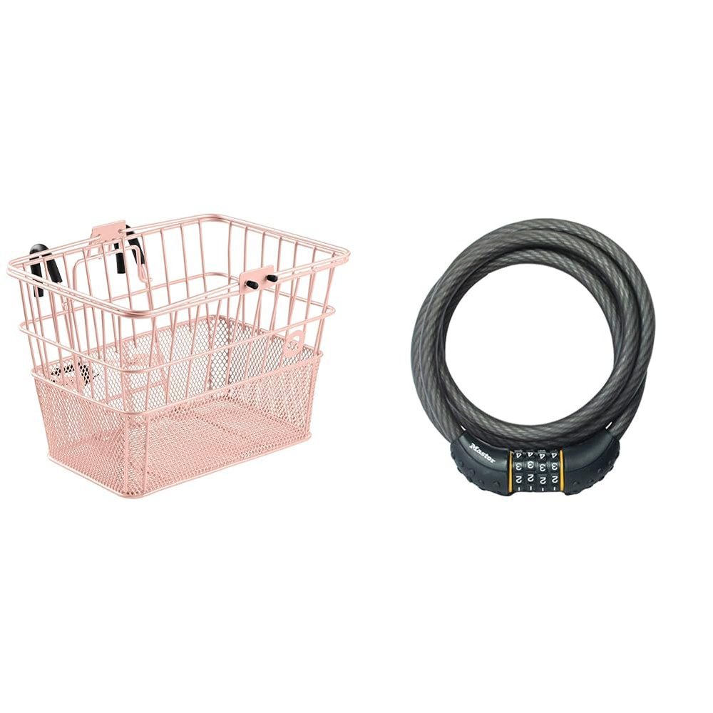 Retrospec Apollo Detachable Front Bike Basket Steel Half-Mesh with Integrated Detachable Hooks and Built-in Handle Bundle with Master Lock 6 ft Cable Lock, Set Your Own Combination