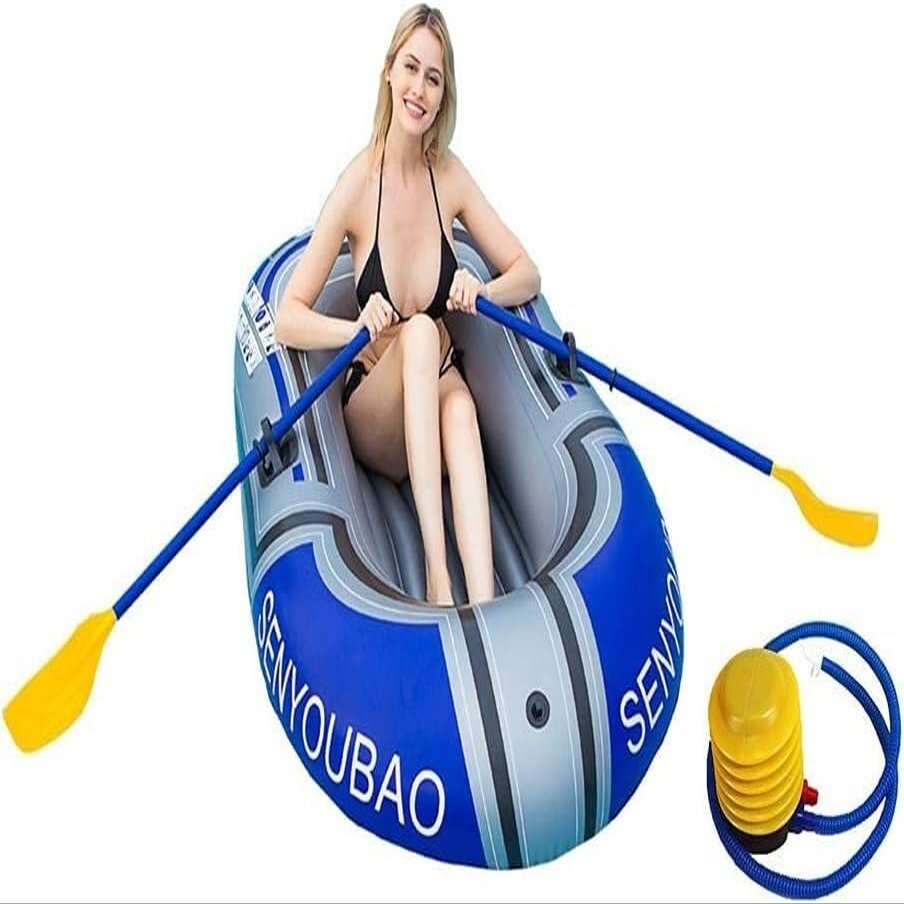 Double Inflatable Canoe, PVC Inflatable Rubber Boat, Outdoor Rafting, Swimming, Beach, Pool, Paddling Toys, Water Sports with Paddle Air Pumps(Size:188x114cm)