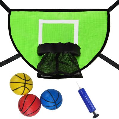 LEADWIN Trampoline Basketball Hoop with Pump and Mini Ball, Waterproof, Sunscreen Soft Materials, Easy to Assemble Sturdy for Dunk Fit, Trampoline Accessory of Trampoline and All Ages, Green