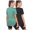 Alovien Short Sleeve Workout Shirts Women Loose Fit, V-Neck Women Exercise T-Shirt Workout Top, Dry Fit Yoga Gym Sport Tops, Black & Green,M view 3