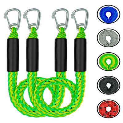 3 Feet Bungee Dock Lines with 2 Clips Heavy Duty 316 Stainless Steel Clips Boat Ropes Mooring Rope & Dock Ties for for Boats PWC or Jet Ski 2PCS (Green&Yellow, 3 Feet)