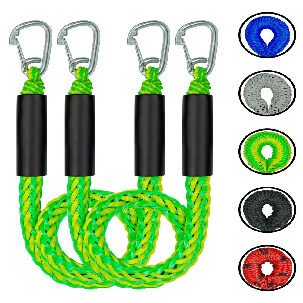 3 Feet Bungee Dock Lines with 2 Clips Heavy Duty 316 Stainless Steel Clips Boat Ropes Mooring Rope & Dock Ties for for Boats PWC or Jet Ski 2PCS (Green&Yellow, 3 Feet)