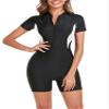 Moily Womens Short Sleeve Zip Front Swimwear Boyleg Sports Bathing Suit Athletic Surfing Wetsuit Black&White Medium view 1