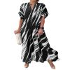 chouyatou Women's Casual Short Sleeve V Neck Striped Dresses Loose Maxi Shirt Dress with Side Slit (Large,Black White) view 1