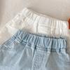 Girls Solid Color Elastic Waistband Ruffle Hem Denim Flared Shorts Summer Beach Wear Kids Summer (White, 4-5 Years) view 3
