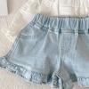 Girls Solid Color Elastic Waistband Ruffle Hem Denim Flared Shorts Summer Beach Wear Kids Summer (White, 4-5 Years) view 4