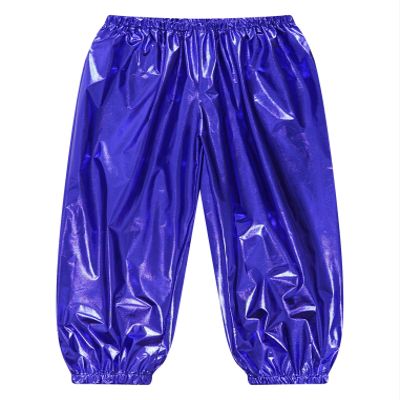 Freebily Unisex Boys Girls Shiny Metallic Dance Pants Festival Party Pants Disco Loose Harem Trousers 2-16 Years Blue 5-6 Years