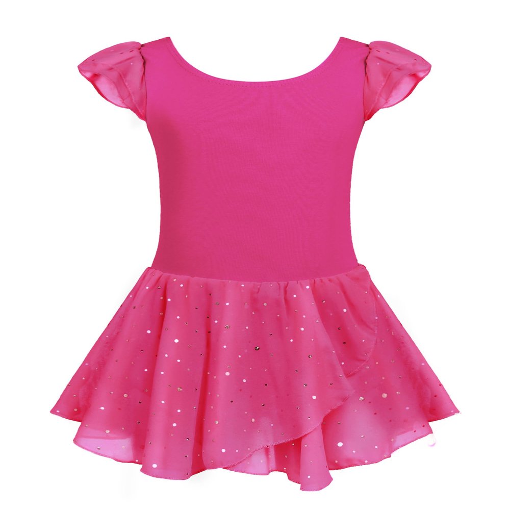 Arshiner Ballet Leotards for Girls Ballet Leotard with Skirt Toddler Flutter Sleeve Dance Dress Rose Red 2-3T