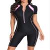 Moily Women Athletic Surfing Wetsuit Short Sleeve Zip Front Swimwear Boyleg Sports Bathing Suits Pink Large view 1
