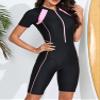 Moily Women Athletic Surfing Wetsuit Short Sleeve Zip Front Swimwear Boyleg Sports Bathing Suits Pink Large view 4