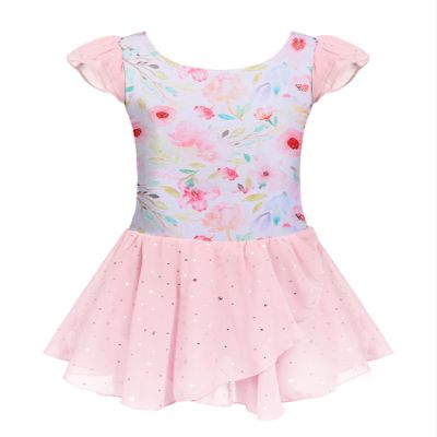 Arshiner Gymnastics Leotards for Girls 3t Toddler Flutter Sleeve Ballet Leotard with Shinny Skirts Pink Floral 2-3T