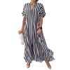 chouyatou Women's Casual Short Sleeve V Neck Striped Dresses Loose Maxi Shirt Dress with Side Slit (Small,Black Stripe) view 1