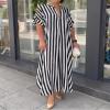chouyatou Women's Casual Short Sleeve V Neck Striped Dresses Loose Maxi Shirt Dress with Side Slit (Small,Black Stripe) view 2