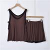 NineFit Basics Modal Womens Summer Pajama Sets Soft Pjs Sleepwear Scoop Neck Tank Tops Wide Leg Shorts Set Loungewear Sleep Cami Pj, Large, A02_coffee view 2