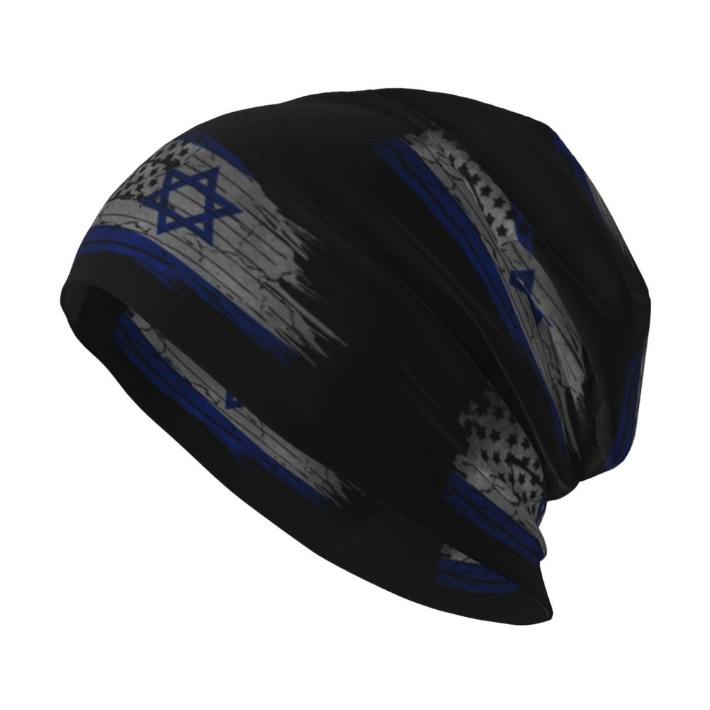 America USA Israel Half Flag Chic Knit Beanies: Cozy Skull Caps for Winter Warmth at Home & Outdoors!50 Black