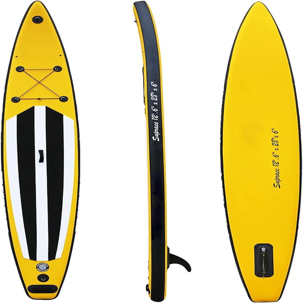 CukUJH Yellow Outdoor Inflatable Stand Up Paddleboard Bottom Fin, Paddle and Hand Pump for Paddling and Surf Control