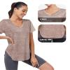 Alovien Short Sleeve Workout Shirts Women Loose Fit, V-Neck Women Exercise T-Shirt Workout Top, Dry Fit Yoga Gym Sport Tops, Brown,XXL view 3