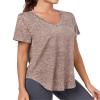 Alovien Short Sleeve Workout Shirts Women Loose Fit, V-Neck Women Exercise T-Shirt Workout Top, Dry Fit Yoga Gym Sport Tops, Brown,XXL view 4
