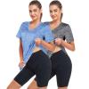 Alovien Short Sleeve Workout Shirts Women Loose Fit, V-Neck Women Exercise T-Shirt Workout Top, Dry Fit Yoga Gym Sport Tops, Grey & Blue,M view 2