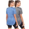 Alovien Short Sleeve Workout Shirts Women Loose Fit, V-Neck Women Exercise T-Shirt Workout Top, Dry Fit Yoga Gym Sport Tops, Grey & Blue,M view 3