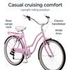 Schwinn Perla 18-Inch Step-Through Steel Frame 7-Speed Pink Cruiser Bike Bundle with Firmstrong Classic Pink Bicycle Bell view 4