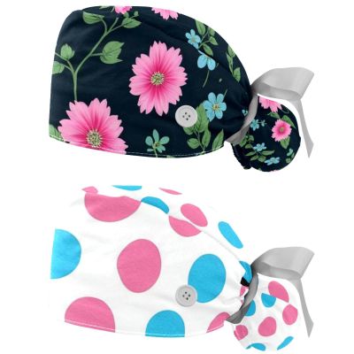 2 Packed Wallpaper Pattern Scrub caps Women Chef hat Nurse Scrub Cap for Home