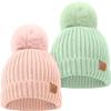 2-Pack Baby Hats for Girls, Boys - Stretchy Baby Beanies, Cute Newborn & Toddler Winter Hat, Soft & Warm Pom Pom Beanie for Infant, Toddler, Boys, Girls 6-36 Months (Macaron, M) view 1