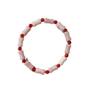 Bracelet Chinese natural pink agate crystal bamboo section lucky health jade beaded men and women Chinese Hanfu cheongsam wear matching ornaments