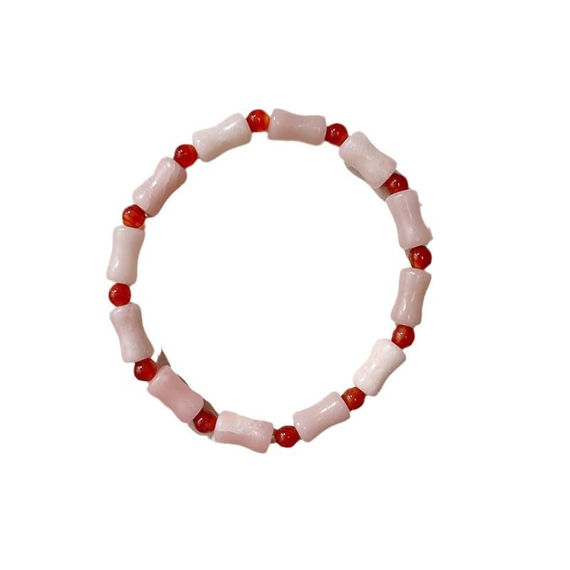 Bracelet Chinese natural pink agate crystal bamboo section lucky health jade beaded men and women Chinese Hanfu cheongsam wear matching ornaments