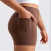 CRZ YOGA Girls Butterluxe Athletic Biker Shorts with Pockets - Dance Yoga Casual High Waist Kids Teen Summer Coffee Brown X-Large view 4