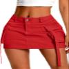 ELLEVEN Women's Cargo Skirt High Stretchy, y2k Mini Jean Skirts for Women Denim Low Waist Cute Skirt with Pocket Red Large view 1