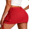 ELLEVEN Women's Cargo Skirt High Stretchy, y2k Mini Jean Skirts for Women Denim Low Waist Cute Skirt with Pocket Red Large view 2