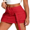 ELLEVEN Women's Cargo Skirt High Stretchy, y2k Mini Jean Skirts for Women Denim Low Waist Cute Skirt with Pocket Red Large view 3