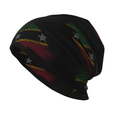 America USA Saint Kitts and Nevis Half Flag Chic Knit Beanies: Cozy Skull Caps for Winter Warmth at Home & Outdoors!76 Black