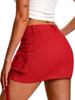 ELLEVEN Women's Cargo Skirt High Stretchy, y2k Mini Jean Skirts for Women Denim Low Waist Cute Skirt with Pocket Red Small view 2