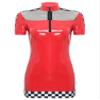 Linjinx Women's Race Car Driver Short Sleeve Mini Dress Checkerboard Wet Look Halloween Costume Red Medium view 3