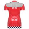 Linjinx Women's Race Car Driver Short Sleeve Mini Dress Checkerboard Wet Look Halloween Costume Red Medium view 4