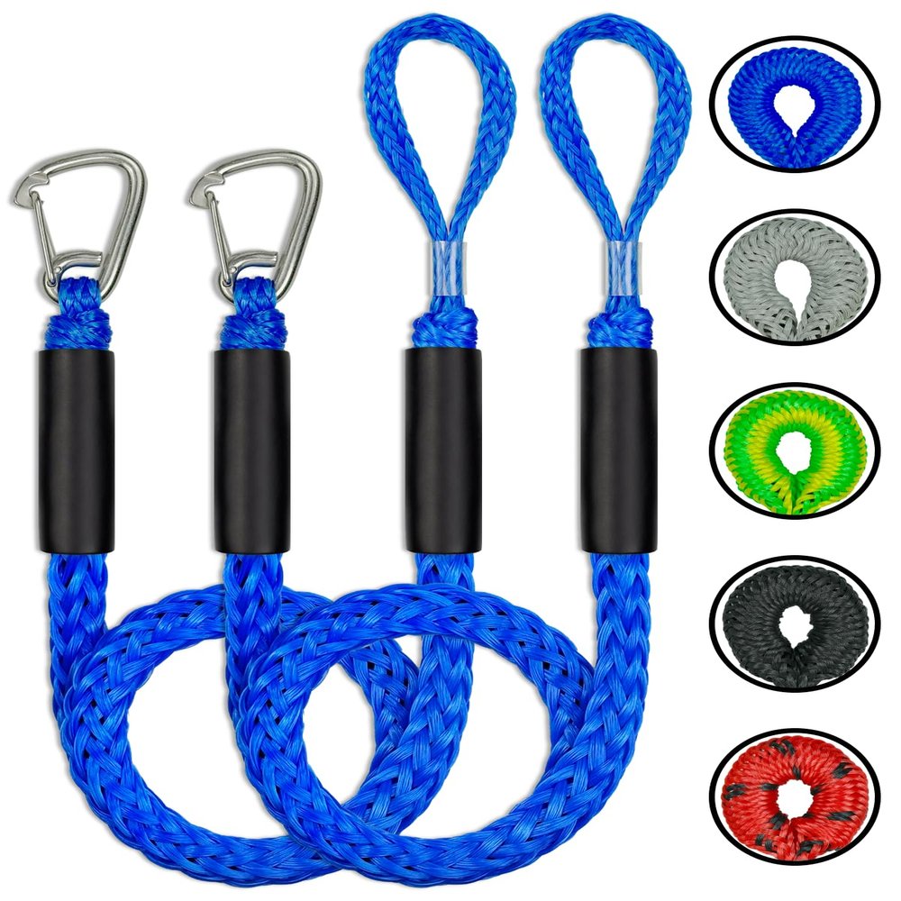 2PCS 4 Feet Bungee Boat Dock Lines with 316 Stainless Steel Clip Mooring Ropes Boat Accessories Docking Line for Boats, Fender, Pontoon,Power Boat (Blue, 4 Feet)