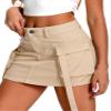 ELLEVEN Women's Cargo Skirt High Stretchy, y2k Mini Jean Skirts for Women Denim Low Waist Cute Skirt with Pocket Khaki X-Small view 3